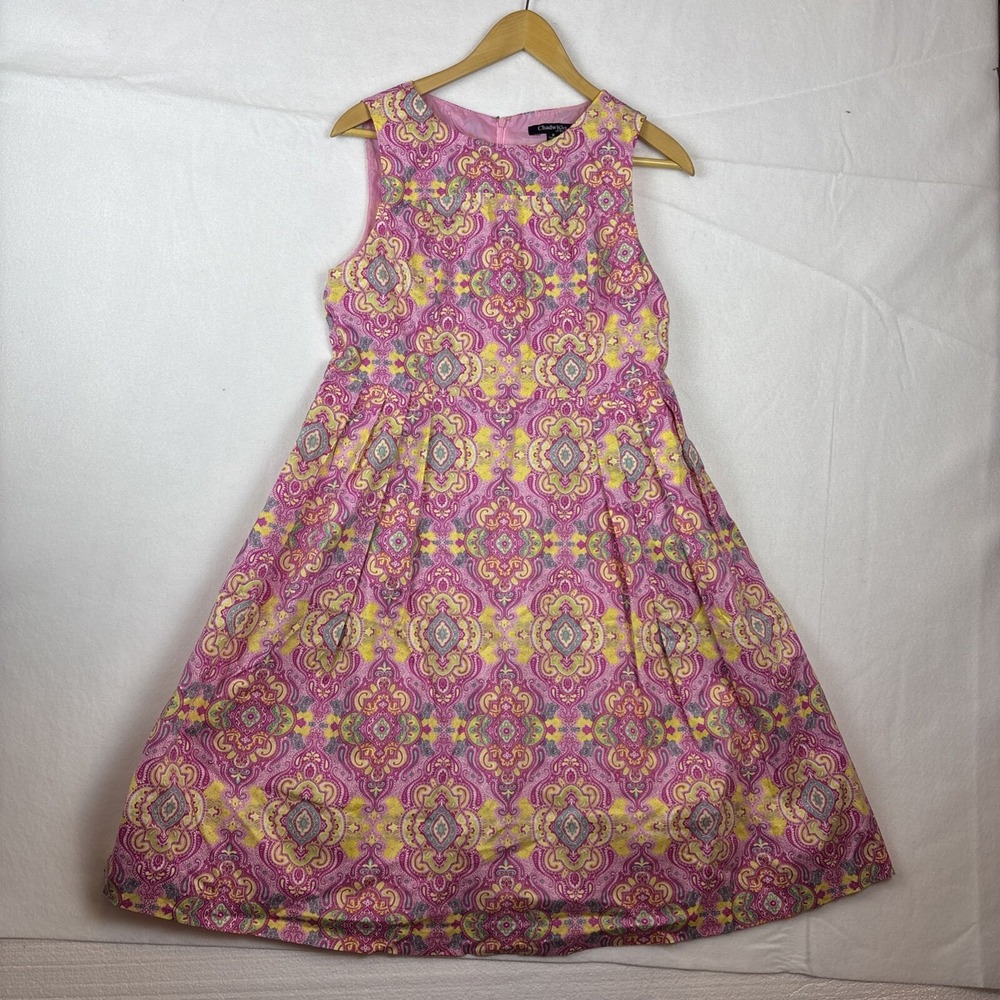 Chadwicks Womens Tank, A Line Summer Dress Pink Paisley Size 8 Knee Length Vtg